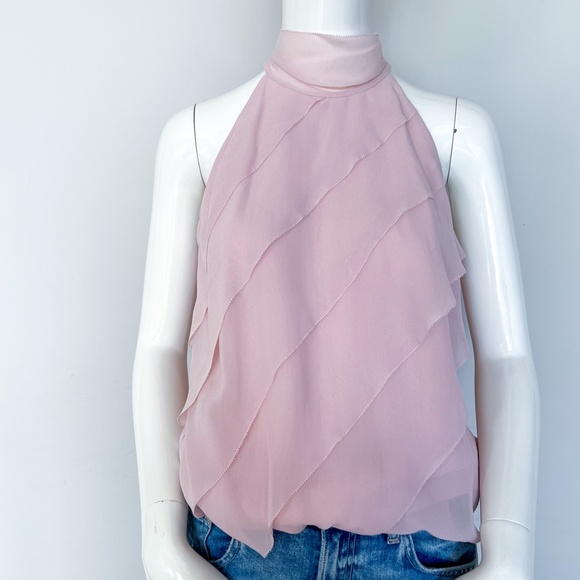 $540 | NWT | Luisa Spagnoli Silk Sleeveless Chiffon Mock Neck Top Blouse Bow Tie - Picture 8 of 16